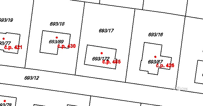 Chotíkov 485 na parcele st. 693/172 v KÚ Chotíkov, Katastrální mapa