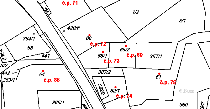 Klokočovská Lhotka 73, Klokočov na parcele st. 65/1 v KÚ Klokočov, Katastrální mapa