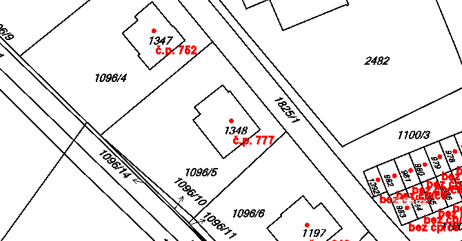 Vamberk 777 na parcele st. 1348 v KÚ Vamberk, Katastrální mapa