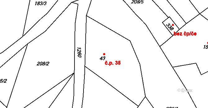 Lampertice 35 na parcele st. 43 v KÚ Lampertice, Katastrální mapa