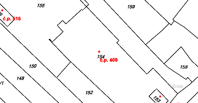 Bedihošť 409 na parcele st. 154/1 v KÚ Bedihošť, Katastrální mapa