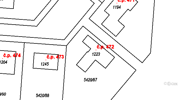 Novosedly 472 na parcele st. 1223 v KÚ Novosedly na Moravě, Katastrální mapa