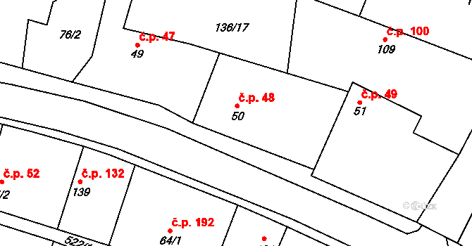 Běrunice 48 na parcele st. 50 v KÚ Běrunice, Katastrální mapa