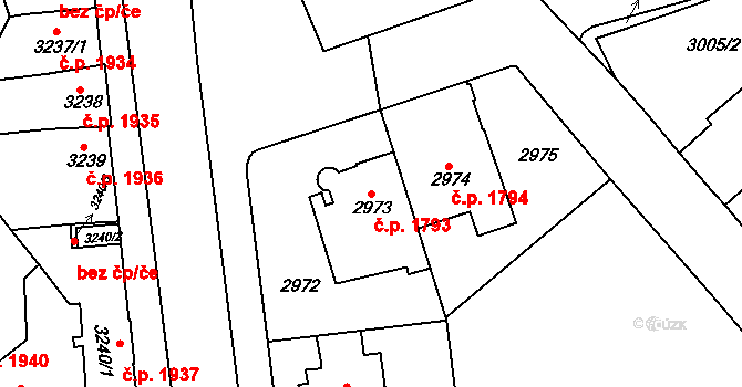 Znojmo 1793 na parcele st. 2973 v KÚ Znojmo-město, Katastrální mapa