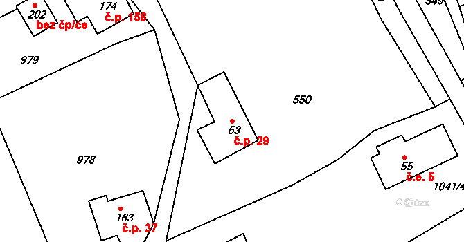 Rožany 29, Šluknov na parcele st. 53 v KÚ Rožany, Katastrální mapa