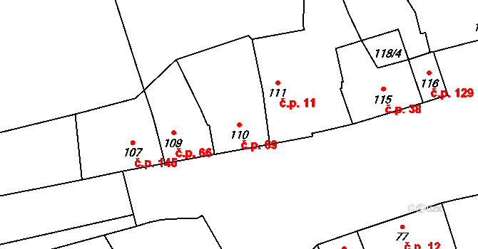 Přerov VI-Újezdec 69, Přerov na parcele st. 110 v KÚ Újezdec u Přerova, Katastrální mapa