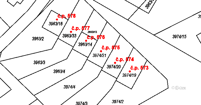 Žižkov 575, Kutná Hora na parcele st. 3974/21 v KÚ Kutná Hora, Katastrální mapa