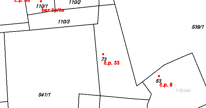 Otryby 33, Soběšín na parcele st. 73 v KÚ Soběšín, Katastrální mapa