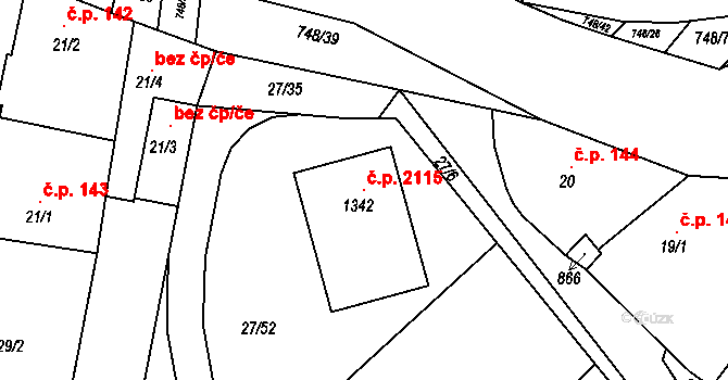 Ládví 2115, Kamenice na parcele st. 1342 v KÚ Ládví, Katastrální mapa