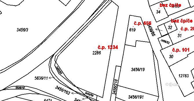 Hrušovany nad Jevišovkou 1234 na parcele st. 2286 v KÚ Hrušovany nad Jevišovkou, Katastrální mapa