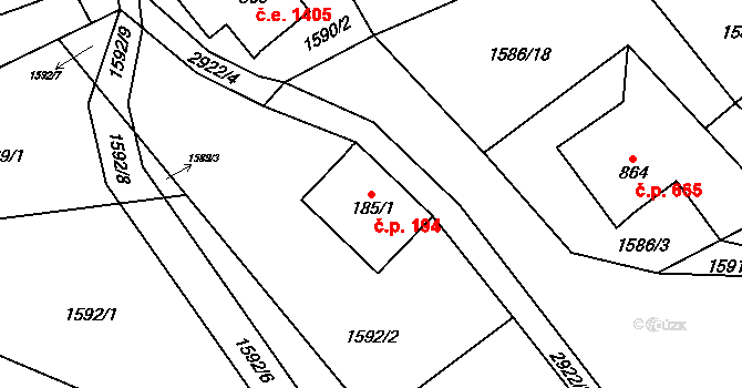 Kořenov 194 na parcele st. 185/1 v KÚ Polubný, Katastrální mapa