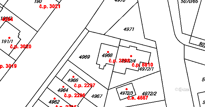 Jihlava 2298 na parcele st. 4968 v KÚ Jihlava, Katastrální mapa