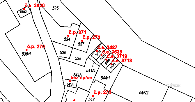 Jihlava 3487 na parcele st. 541/2 v KÚ Jihlava, Katastrální mapa