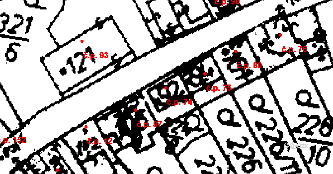 Klobuky 74 na parcele st. 92 v KÚ Klobuky, Katastrální mapa