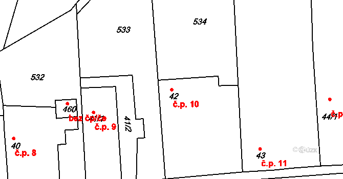Císařská Kuchyně 10, Čelákovice na parcele st. 42 v KÚ Sedlčánky, Katastrální mapa