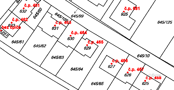 Líbeznice 465 na parcele st. 629 v KÚ Líbeznice, Katastrální mapa