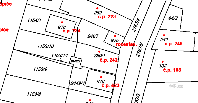 Dašice 242 na parcele st. 250/1 v KÚ Dašice, Katastrální mapa