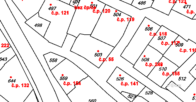 Moravský Písek 55 na parcele st. 503 v KÚ Moravský Písek, Katastrální mapa