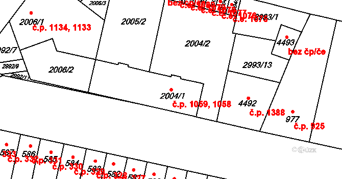 Kyjov 1058,1059 na parcele st. 2004/1 v KÚ Kyjov, Katastrální mapa