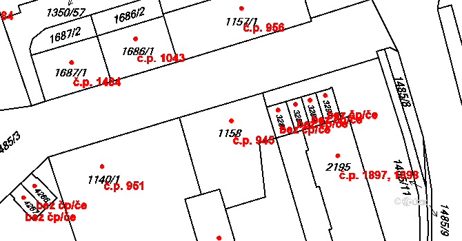 Šumperk 945 na parcele st. 1158 v KÚ Šumperk, Katastrální mapa