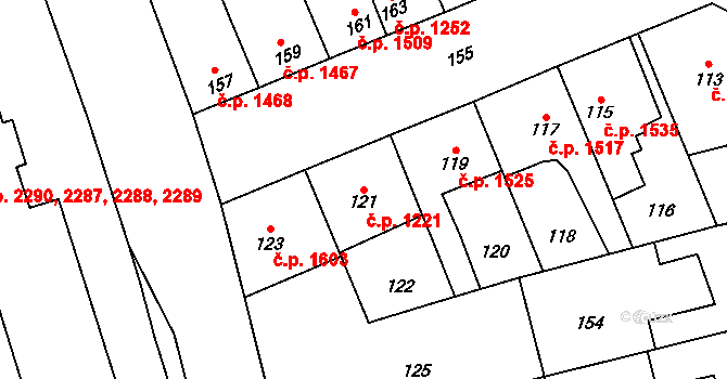 Kročehlavy 1221, Kladno na parcele st. 121 v KÚ Kročehlavy, Katastrální mapa