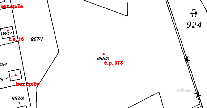 Staříč 373 na parcele st. 955/3 v KÚ Staříč, Katastrální mapa
