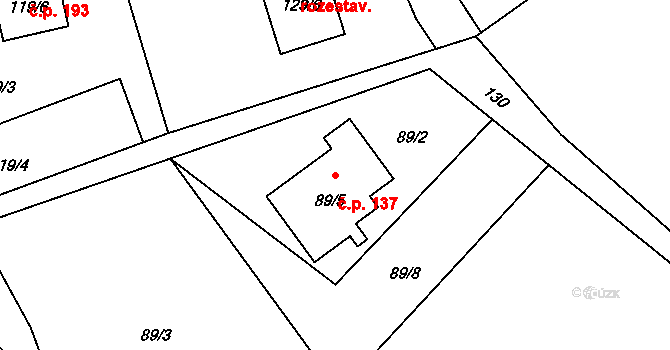 Okrouhlá 137 na parcele st. 89/5 v KÚ Okrouhlá u Nového Boru, Katastrální mapa
