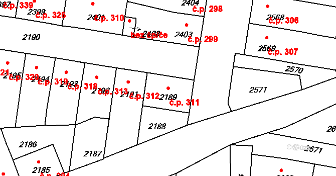 Mimoň I 311, Mimoň na parcele st. 2189 v KÚ Mimoň, Katastrální mapa