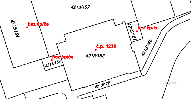 Lutyně 1230, Orlová na parcele st. 4213/152 v KÚ Horní Lutyně, Katastrální mapa