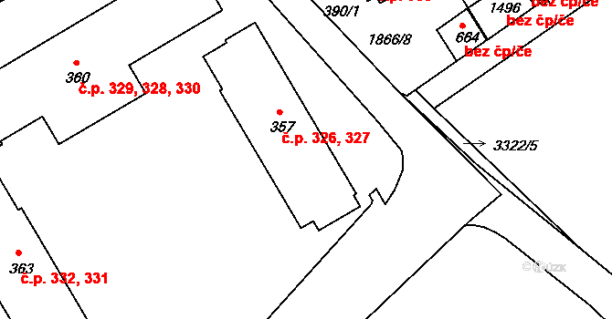 Zliv 326,327 na parcele st. 357 v KÚ Zliv u Českých Budějovic, Katastrální mapa