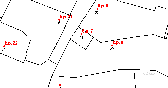 Dub 7 na parcele st. 21 v KÚ Dub u Prachatic, Katastrální mapa