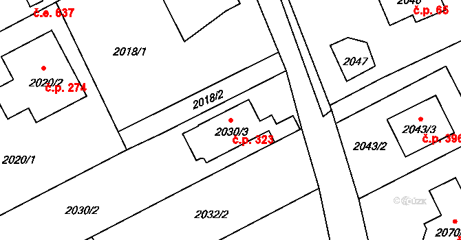 Brná 323, Ústí nad Labem na parcele st. 2030/3 v KÚ Brná nad Labem, Katastrální mapa