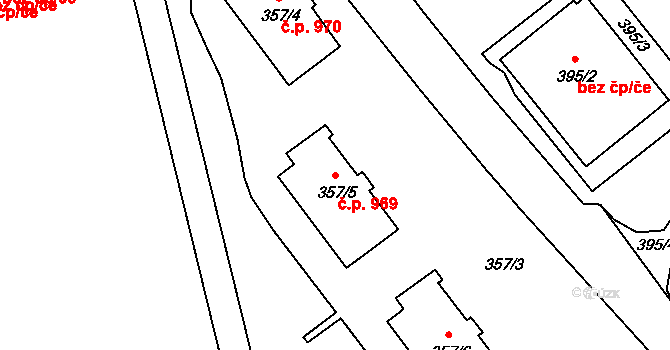 Klíše 969, Ústí nad Labem na parcele st. 357/5 v KÚ Klíše, Katastrální mapa