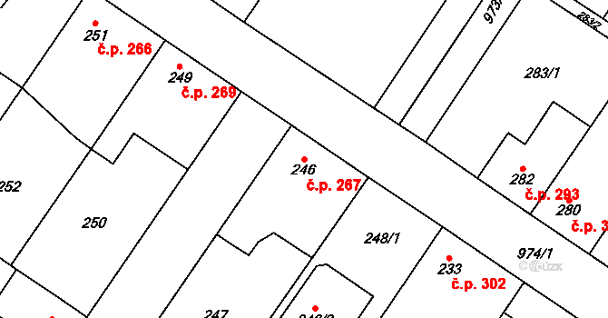 Kostomlaty nad Labem 267 na parcele st. 246 v KÚ Kostomlaty nad Labem, Katastrální mapa