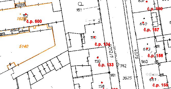 Poděbrady II 134, Poděbrady na parcele st. 160 v KÚ Poděbrady, Katastrální mapa