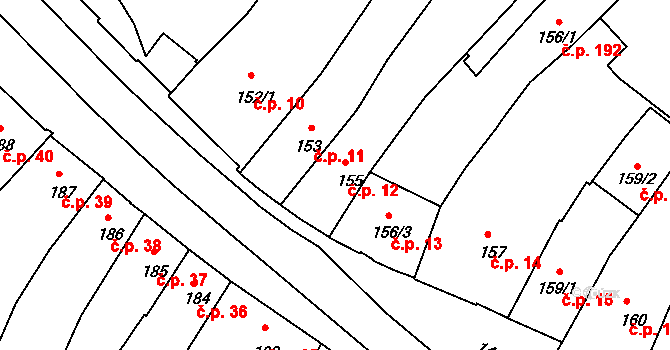Jejkov 12, Třebíč na parcele st. 155 v KÚ Třebíč, Katastrální mapa