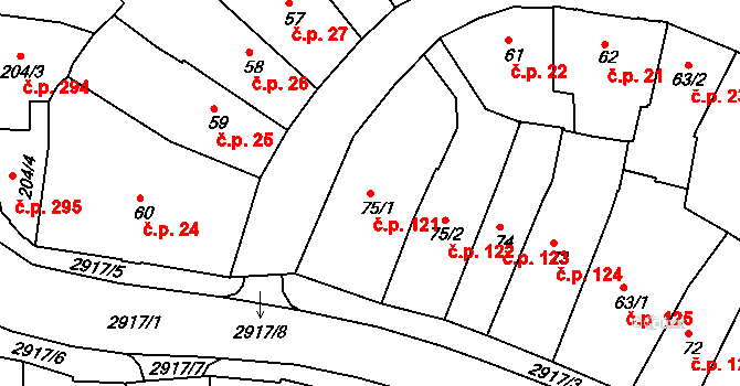 Chrudim I 121, Chrudim na parcele st. 75/1 v KÚ Chrudim, Katastrální mapa