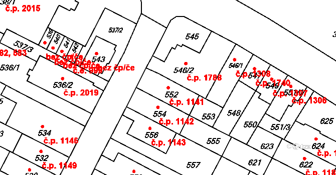 Černá Pole 1141, Brno na parcele st. 552 v KÚ Černá Pole, Katastrální mapa