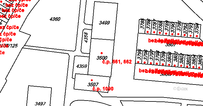 Komín 661,662, Brno na parcele st. 3499 v KÚ Komín, Katastrální mapa