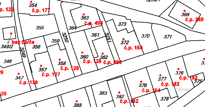 Železný Brod 886 na parcele st. 362 v KÚ Železný Brod, Katastrální mapa