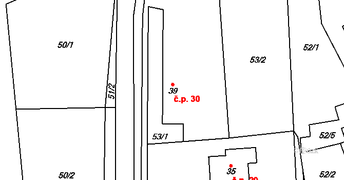 Koberovice 30 na parcele st. 39 v KÚ Koberovice, Katastrální mapa