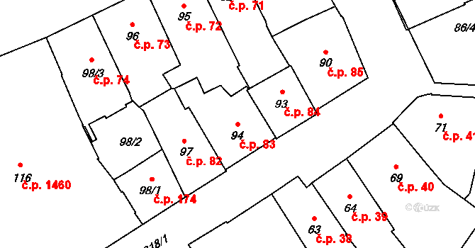 Pelhřimov 83 na parcele st. 94 v KÚ Pelhřimov, Katastrální mapa