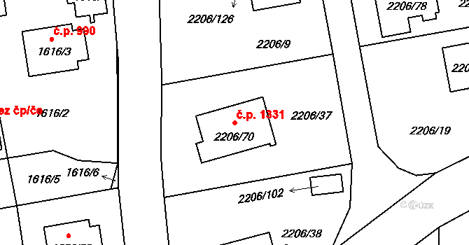 Pelhřimov 1331 na parcele st. 2206/70 v KÚ Pelhřimov, Katastrální mapa
