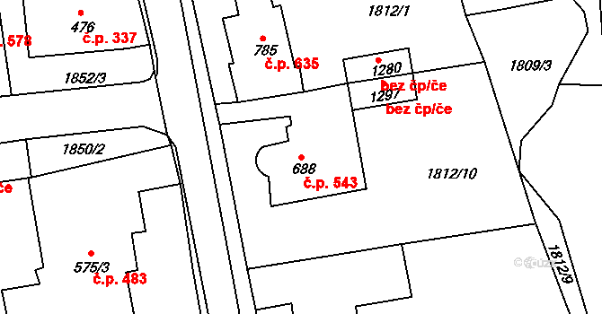 Česká Kamenice 543 na parcele st. 688 v KÚ Česká Kamenice, Katastrální mapa