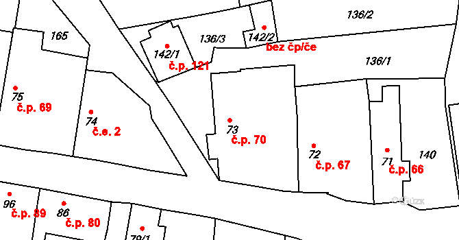 Krchleby 70, Staňkov na parcele st. 73 v KÚ Krchleby u Staňkova, Katastrální mapa