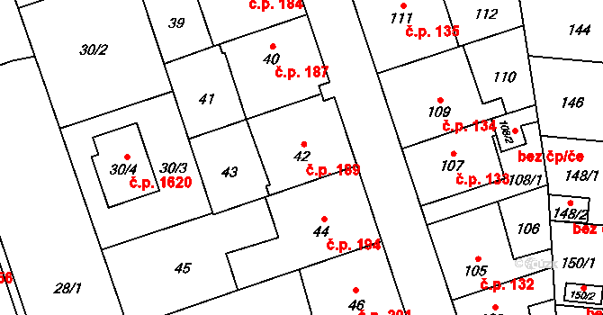 Radotín 189, Praha na parcele st. 42 v KÚ Radotín, Katastrální mapa