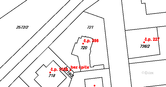 Lhotka 356, Praha na parcele st. 720 v KÚ Lhotka, Katastrální mapa