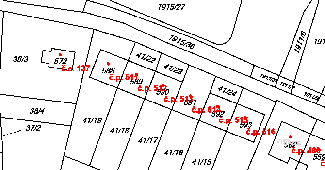 Lomnice nad Lužnicí 513 na parcele st. 590 v KÚ Lomnice nad Lužnicí, Katastrální mapa