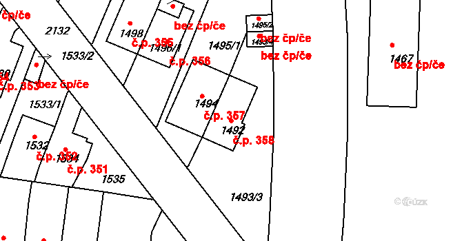 Střešovice 358, Praha na parcele st. 1492 v KÚ Střešovice, Katastrální mapa