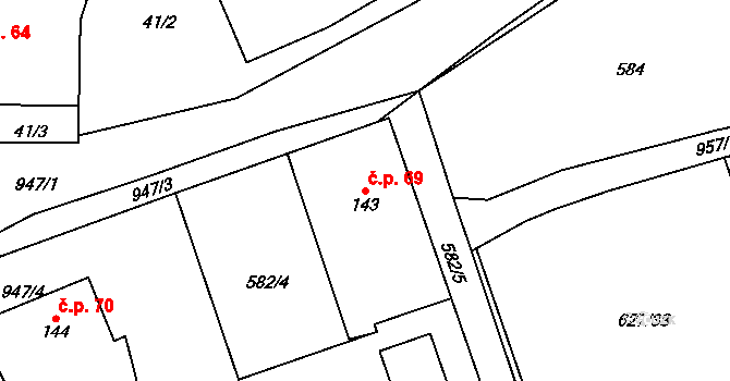 Svinaře 69 na parcele st. 143 v KÚ Svinaře, Katastrální mapa